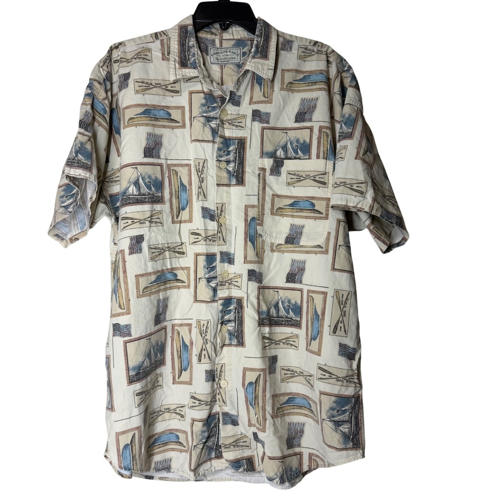 VTG American Eagle Mens Large Button Up Shirt‎ Sailing Fisherman Cotton Nautical